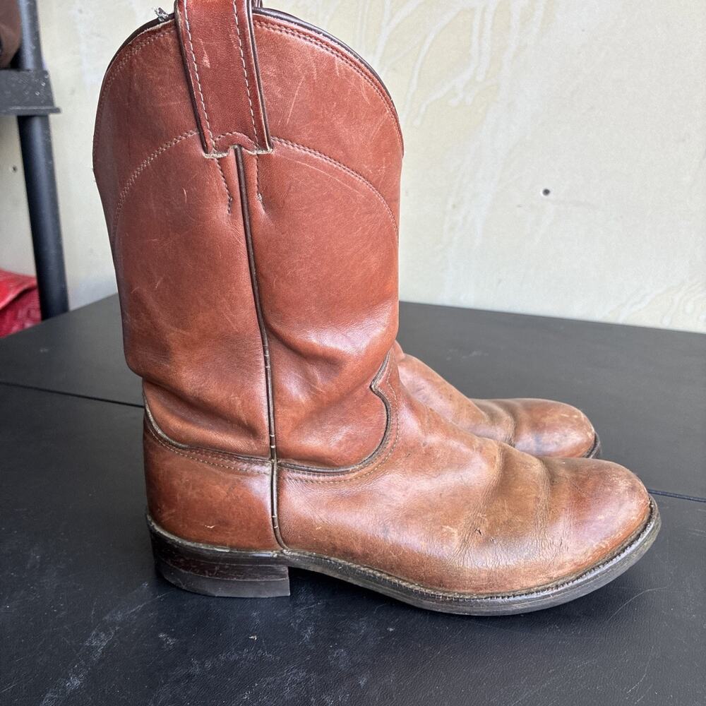 Justin Roper Boots Men's 9.5 D Brown Leather Western Cowboy Vintage Vtg